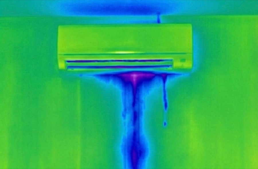 What CheckIT sees: Thermal camera: condensate leaking behind the wall under the unit