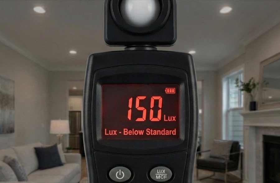 What CheckIT sees: Lux meter: 150 lux in a living room, below the recommended level
