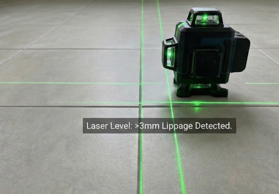 What CheckIT sees: Laser level: tile lippage over 3 mm that the eye does not catch